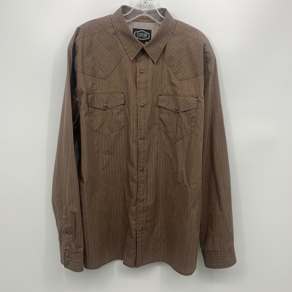 Gibson Trading Company Western Shirt Mens XL Brown Pearl Snap Long Sleeve
